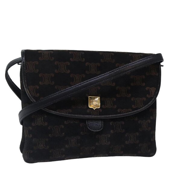 CELINE Macadam Canvas Shoulder Bag Gold Black Auth - Picture 1 of 16